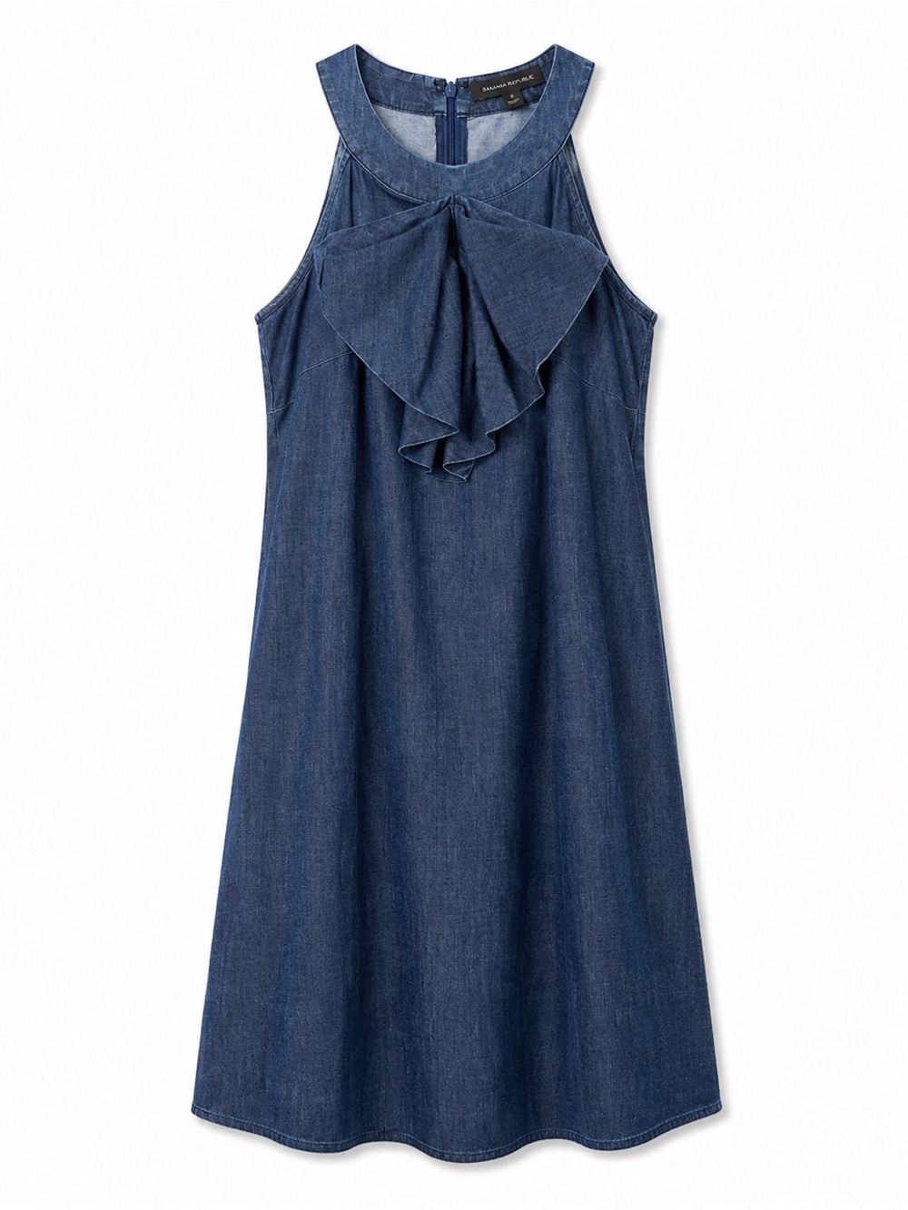 Banana Republic Chambray Dress Sleeveless Bow Detail Size 0 Front A-Line Western